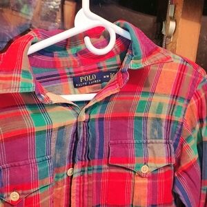 Polo by Ralph Lauren Men's Red and Green Plaid Shirt